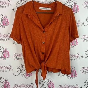 Contemporaine tshirt button up tie Women's Orange Button-Down Tie-Front Shirt